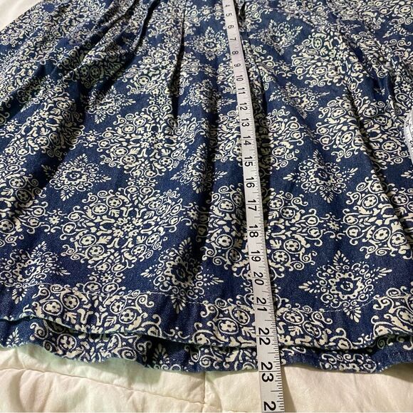 Ann Taylor Loft 100% Cotton damask print Denim jean Chambray Pleated Skirt 12 - Picture 5 of 9